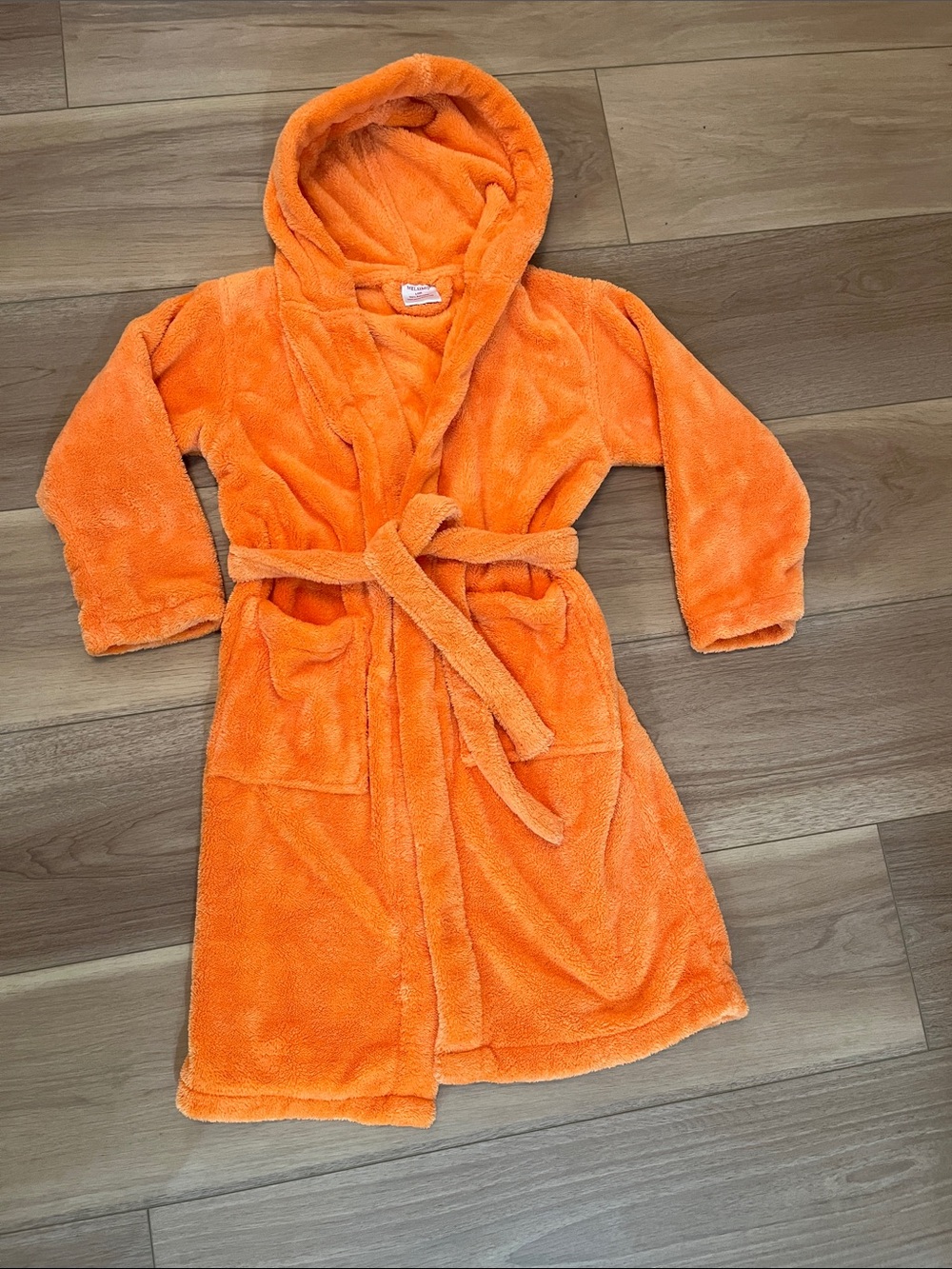 Plush Hooded Kids Bathrobe - Orange